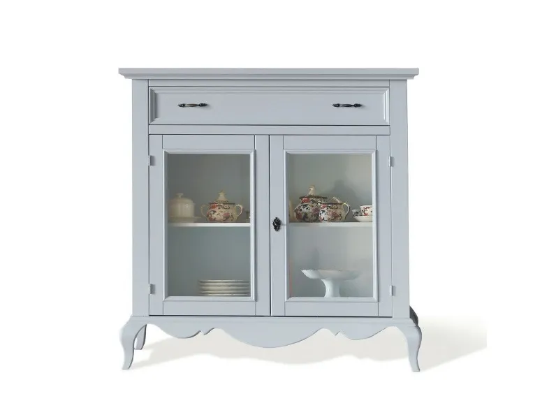 Madia Madia a 2 ante-vetro shabby laccata colore latte in promo-sconto del 50% in stile classico di Artigianale in Offerta Outlet