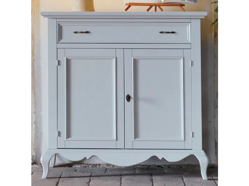Madia a 2 ante-vetro shabby laccata colore latte in promo-sconto del 50% in stile classico di Artigianale in Offerta Outlet