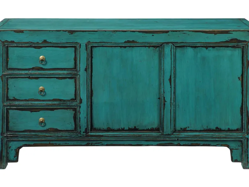 Madia modello Credenza 3 cassetti 2 sportelli verde petrolio shangai di Outlet etnico in Offerta Outlet