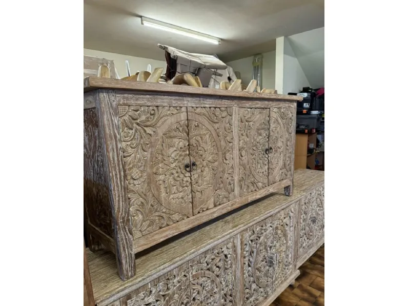 Madia di Outlet etnico in legno Credenza etnica teak 4a decapata a prezzo Outlet