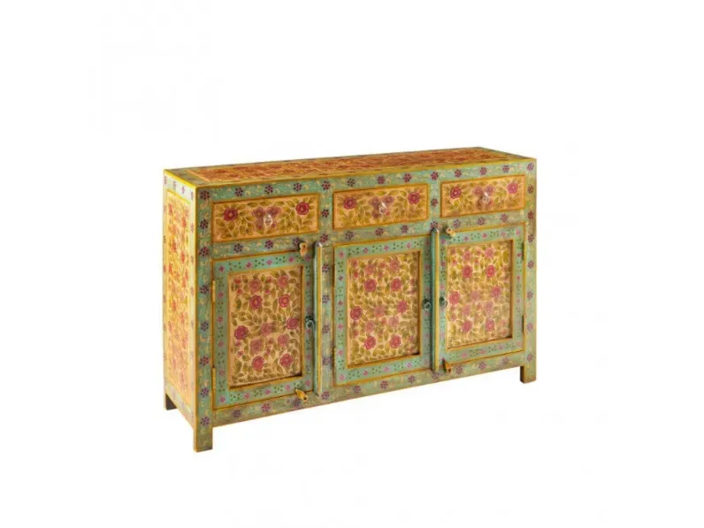 Mobile soggiorno modello Credenza frida giallo 3a-3css di Outlet etnico a prezzo Outlet