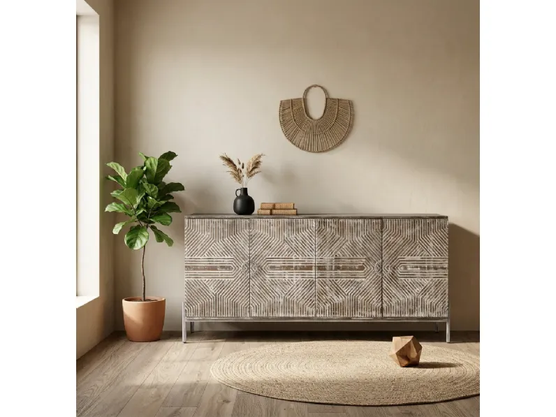 Mobile soggiorno modello Credenza mango 180 decapata di Outlet etnico a PREZZI OUTLET