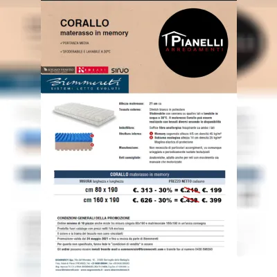 Materasso Corallo Artigianale memory  a prezzo ribassato