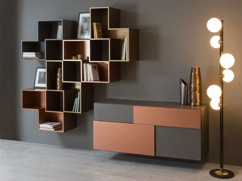 Mobile soggiorno modello Credenza fly deco e mensole cube outlet di Diotti.com scontato -45%