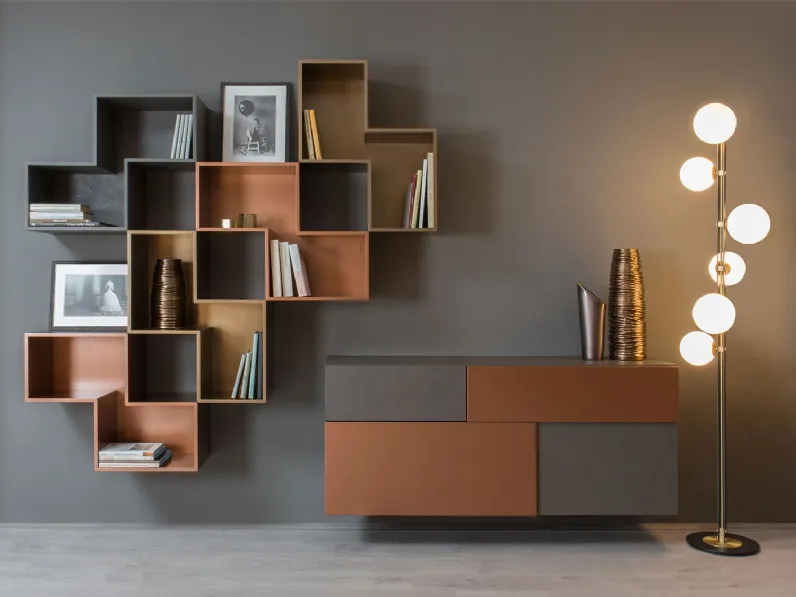 Mobile soggiorno modello Credenza fly deco e mensole cube outlet di Diotti.com scontato -51%