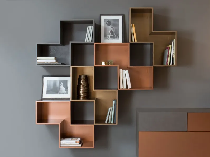 Mobile soggiorno modello Credenza fly deco e mensole cube outlet di Diotti.com scontato -51%