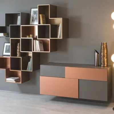 Mobile soggiorno modello Credenza fly deco e mensole cube outlet di Diotti.com scontato -45%