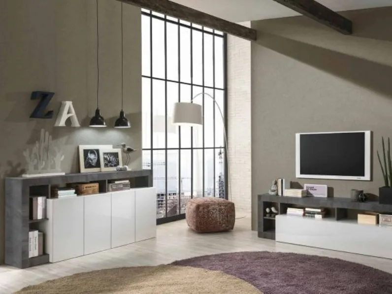Mobile soggiorno modello Soggiorno di design composto da porta tv e madia a  4 ante 34