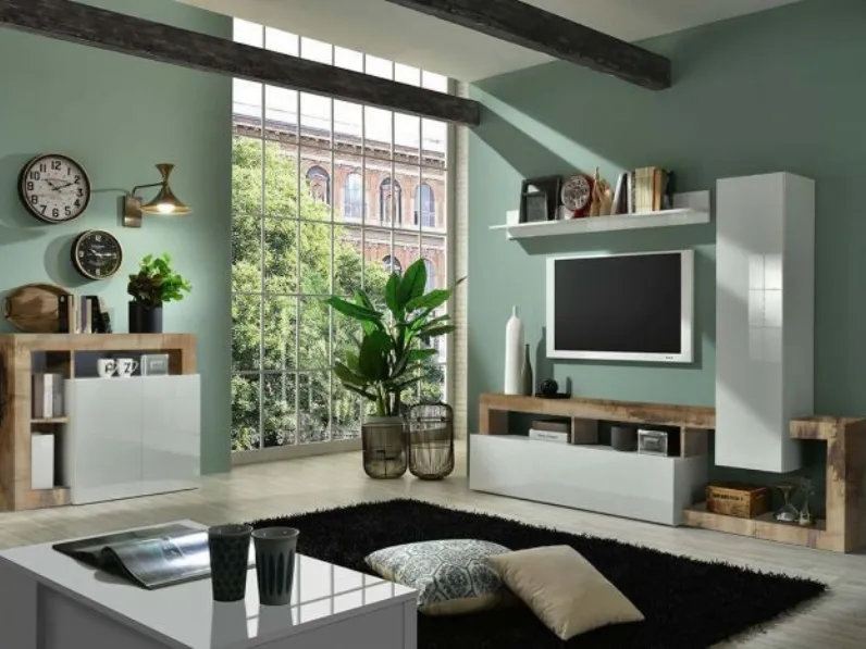 Mobile soggiorno modello Soggiorno moderno di design composto da parete  attrezzata e madia a 2 ante