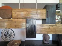 Parete attrezzata Mobile parete soggiorno in legno e crash bambua Outlet etnico in stile moderno a prezzo scontato