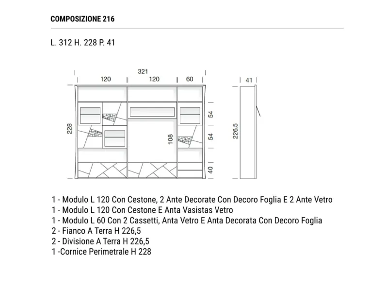 Parete attrezzata Collezione decor  Modo 10 in stile classico a prezzo ribassato