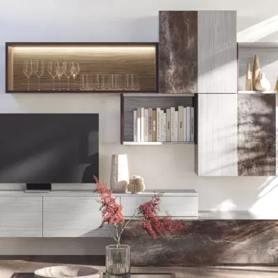 Mobile soggiorno modello Parete soggiorno con basi sospese di Artigianale a PREZZI OUTLET