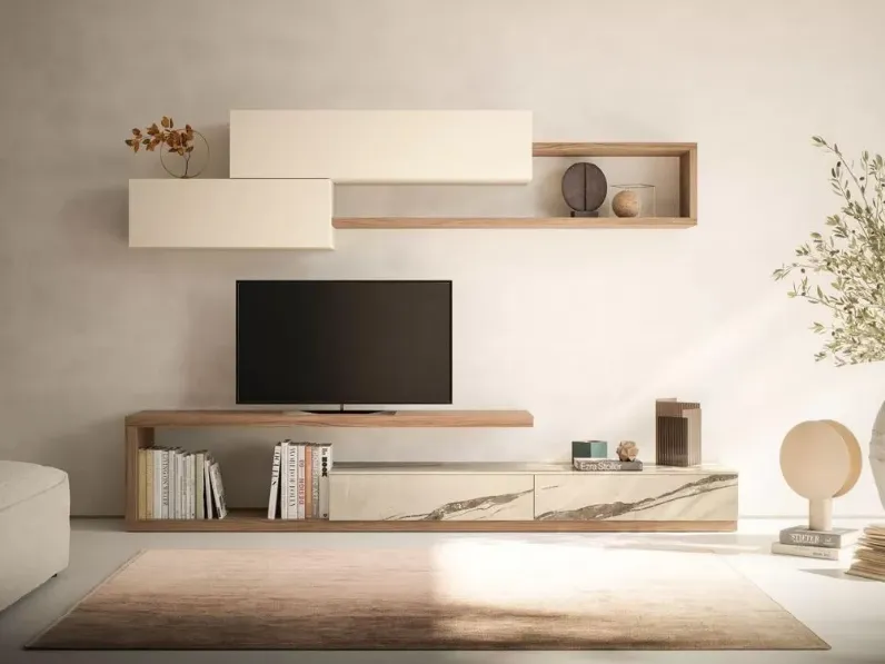 Mobile soggiorno modello Parete soggiorno elementi geometrici di Artigianale a PREZZI OUTLET