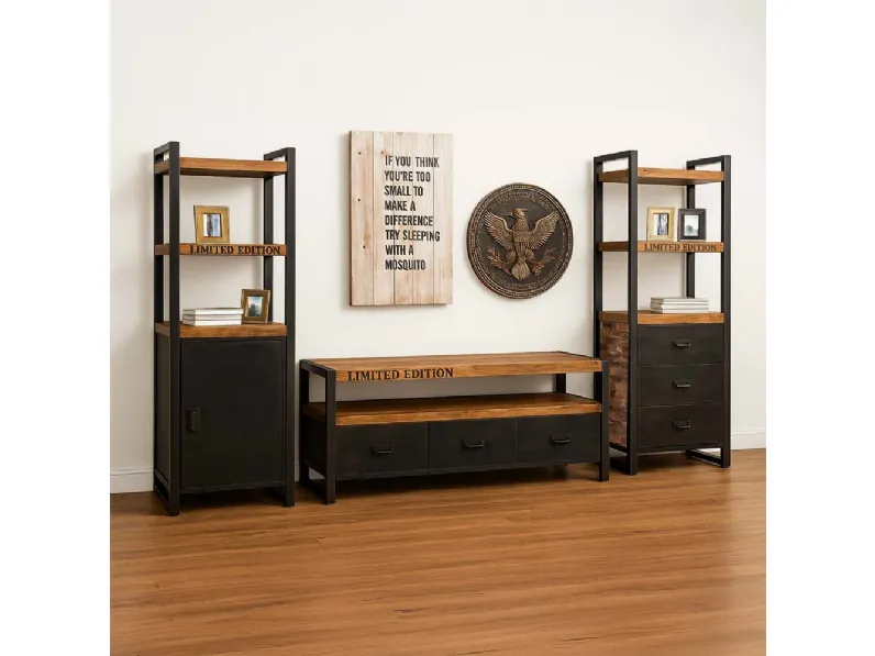 Parete attrezzata Parete soggiorno industrial factory  Nuovi mondi collection in stile design a prezzo scontato