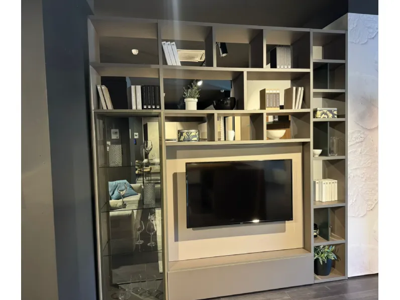 Parete attrezzata Spazioteca Pianca in stile design a prezzo ribassato