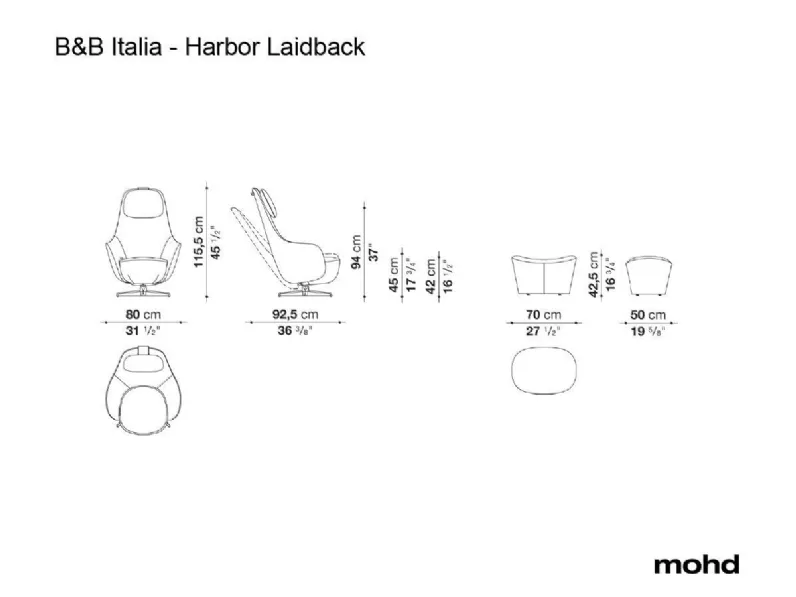Poltrona in stile design Harbor laidback + pouf  B&b italia in Offerta Outlet
