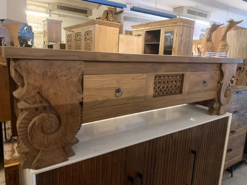 Porta tv per il soggiorno modello Porta tv teak 160 di Outlet etnico scontato
