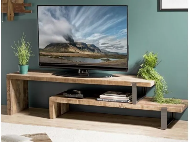 Porta tv di Outlet etnico modello Porta tv componibile in legno di recupero e metallo a PREZZI OUTLET
