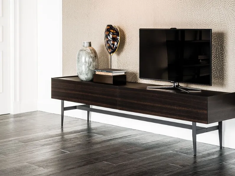Mobile TV Moderno In Stile Marmo E Legno - Supporto Per Televisione Salvaspazio, Con Ripiani