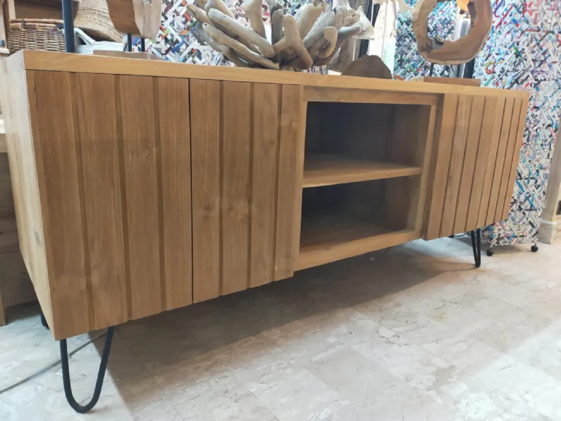 Porta tv per il soggiorno modello Teak massello di Outlet etnico scontato