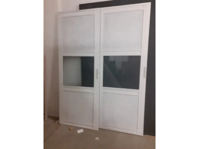 Porta moderna in legno  Outlet etnico Ante scorrevoli modello white vetro e legno in Offerta Outlet