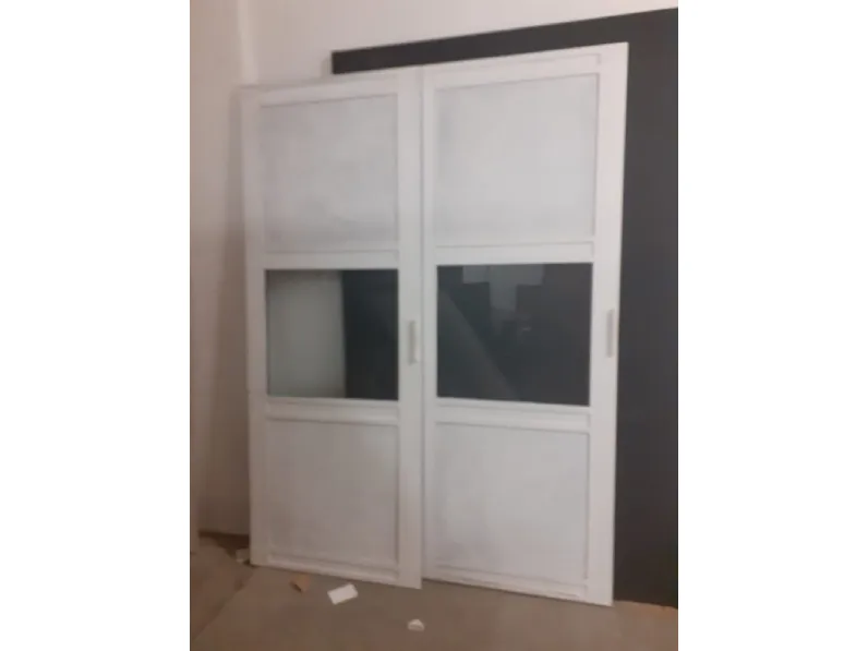 Porta moderna in legno  Outlet etnico Ante scorrevoli modello white vetro e legno in Offerta Outlet