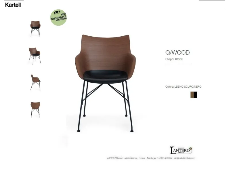 Sedia con braccioli Qwood poltroncine legno 3d kartell di Kartell a prezzo ribassato