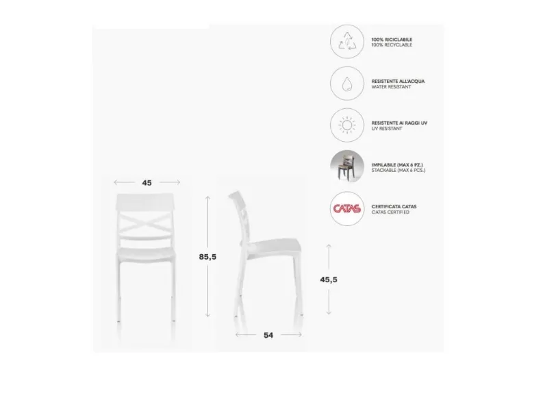 Sedia in plastica impilabile Sedia interno esterno certificata catas in Offerta Outlet