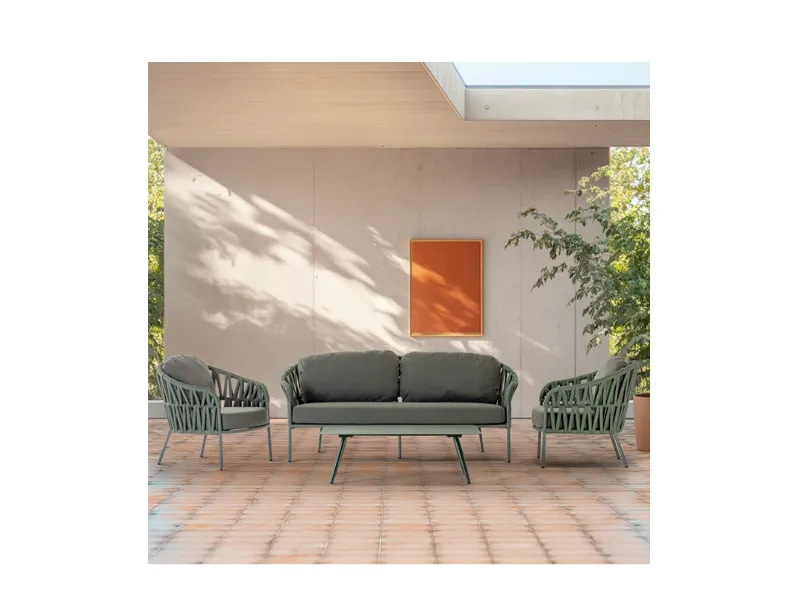 Set da giardino modello Victory divano con poltrone e tavolino Artigianale completo 
