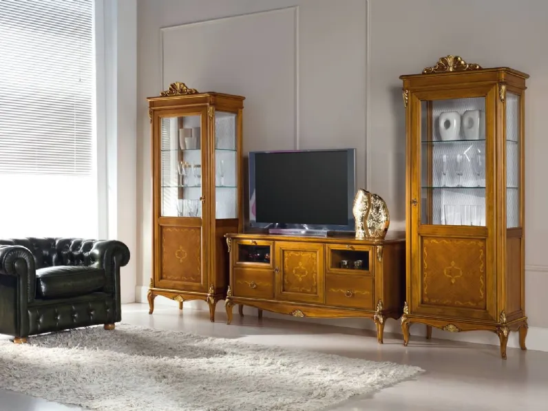 Composizione per il soggiorno modello Composizione-living mod.canterbury  in legno intarsiato in promo-sconto del 40% di Artigiani veneti a prezzo Outlet