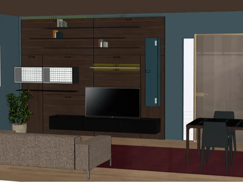 Composizione per la zona giorno modello Spazio boiserie con tavolo e sedie di Pianca in Offerta Outlet