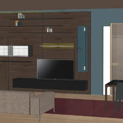 Soggiorno completo Spazio boiserie con tavolo e sedie di Pianca in legno a prezzo Outlet