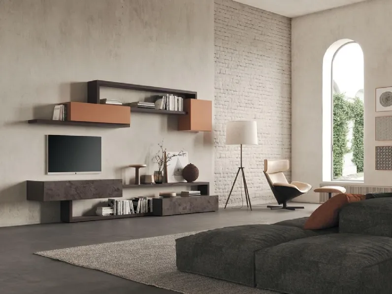 Soggiorno completo Sala933 di Mobilgam in laccato opaco in Offerta Outlet