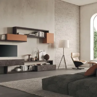 Soggiorno completo Sala933 di Mobilgam in laccato opaco in Offerta Outlet