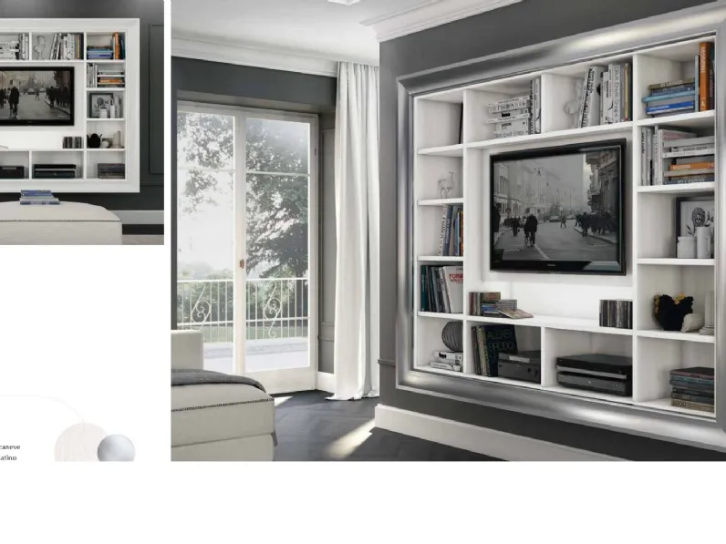 Soggiorno completo modello Soggiorno libreria cornice design white e silver  di Outlet etnico in Offerta Outlet