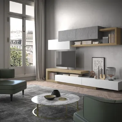Soggiorno completo Sala936 di Mobilgam in laccato opaco a prezzo Outlet