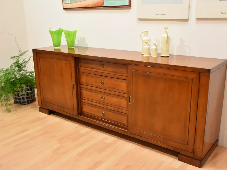 Credenza classica noce con 2 ante scorrevoli e 4 cassetti