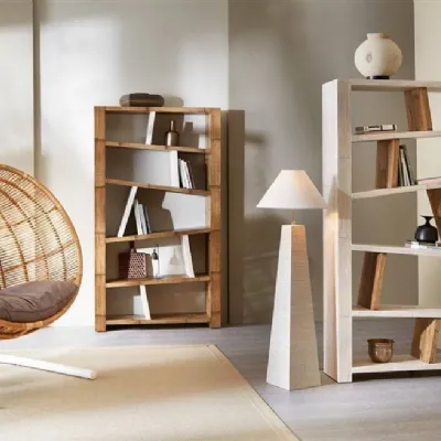 Libreria Artigianale in legno Miring etnica-moderna in Offerta Outlet