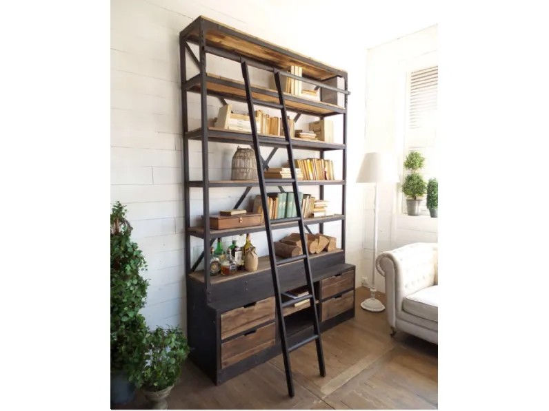 libreria industrial con scala legno masello e ferro in offerta scontatissima outlet offerta outlet 160  x 45 x h 244