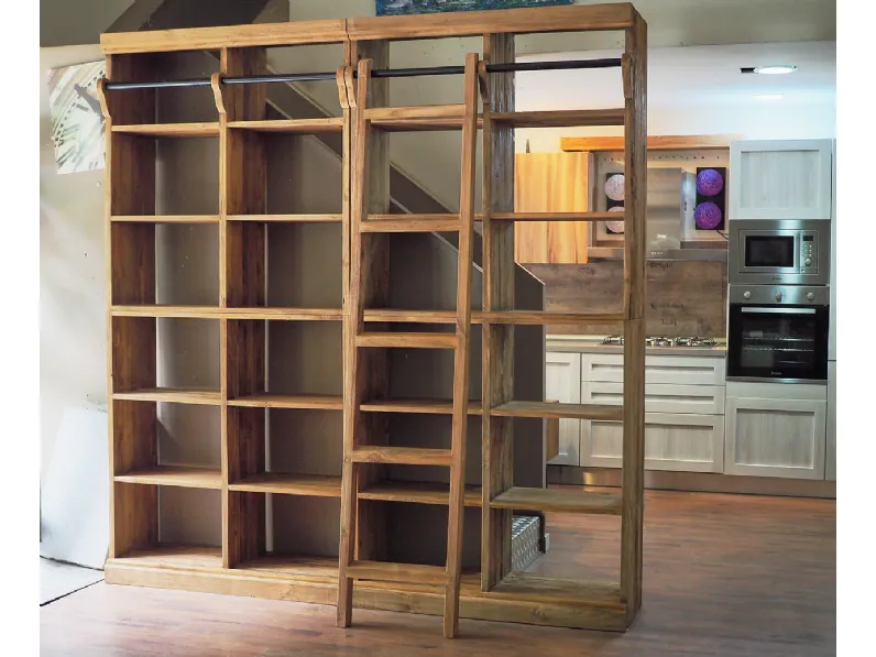 Libreria nature in legno massello india con scala in offerta