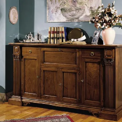 Madia Credenza con ribalta centrale in noce scontata del 30% Artigianale in legno a prezzo scontato