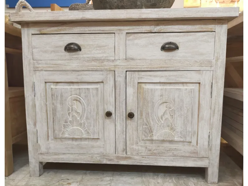 Madia Due ante shabby-teak massello Artigianale con un ribasso esclusivo