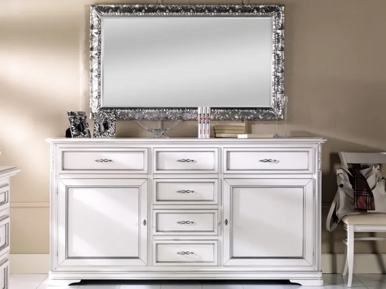 Madia in legno stile classico Mobile-credenza laccato con profili argento scontato del 40% Artigianale