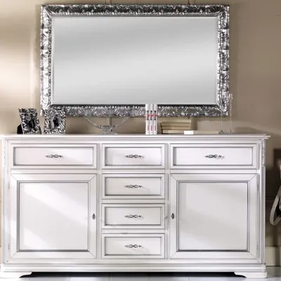 Madia in legno stile classico Mobile-credenza laccato con profili argento scontato del 40% Artigianale