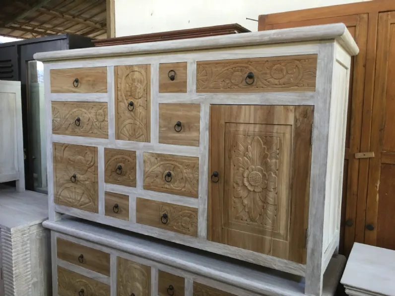 Madia in legno stile design Intagliata cassetti&anta Artigianale