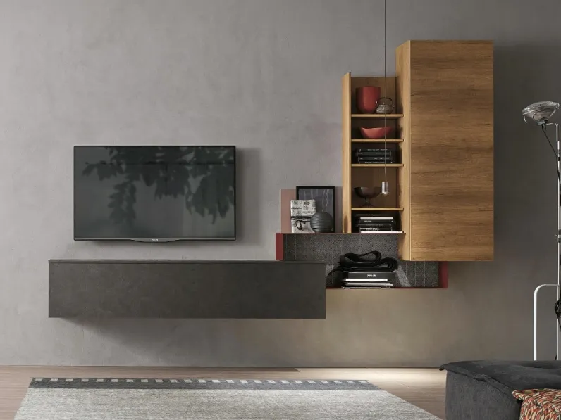 Parete attrezzata in stile design Tomasella in laminato materico Offerta Outlet