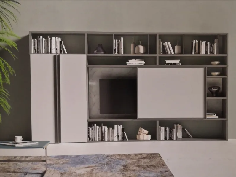 Parete attrezzata Orme in laccato opaco Con libreria a prezzo scontato