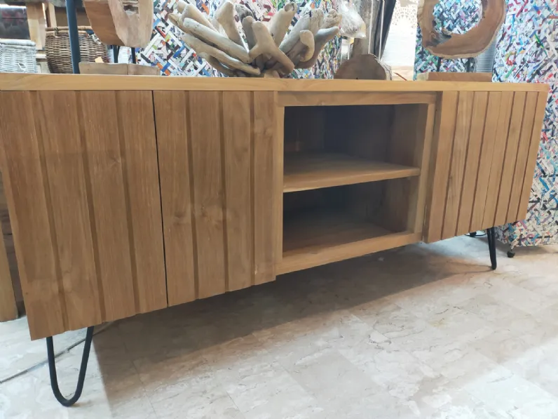 Porta tv Artigianale in legno Teak linea vintage in Offerta Outlet