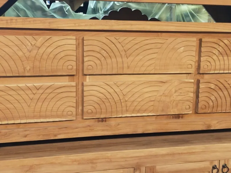Porta tv in legno stile design Cassettiera-teak massello Artigianale