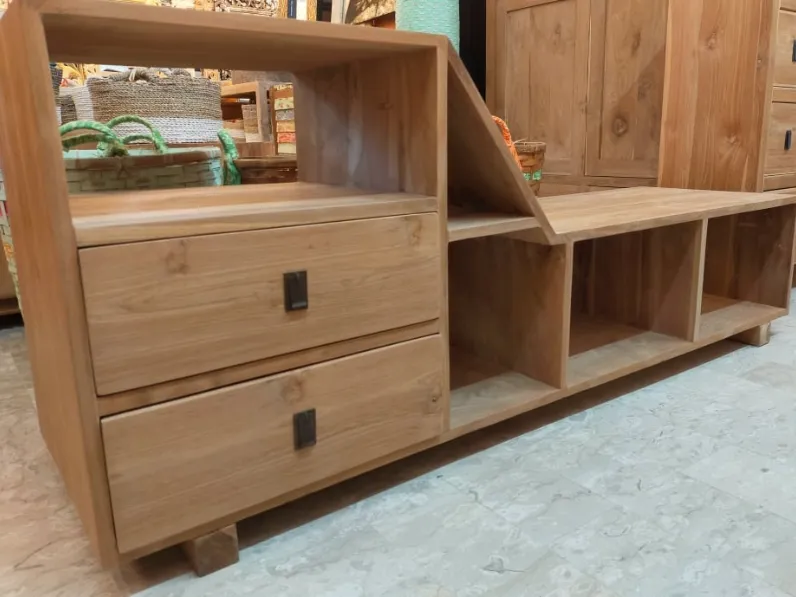 Mobile porta tv Scala in teak massello di Artigianale con forte sconto
